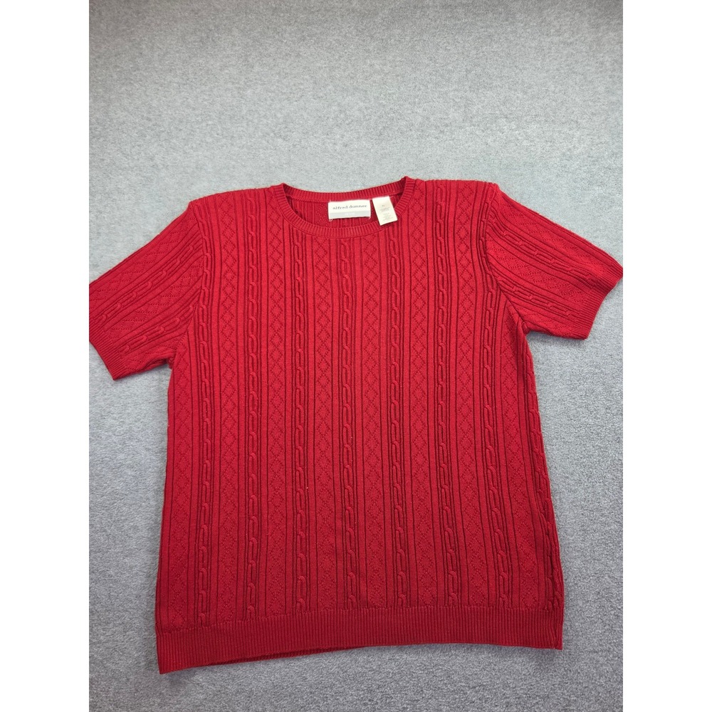 Alfred Dunner Red Short Sleeve Cable Knit Pullover Sweater Top Women's Petite L